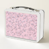 ピンクのベルベットに白いピンクの真珠のプラッシャー メタルランチボックス (裏面)