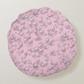 ピンクのベルベットに白いピンクの真珠のプラッシャー ラウンドクッション (裏面)