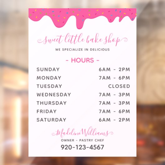 ピンクのベーカリーつや消しドリップ時間ウィンドウ ウィンドウサイン (シート2)