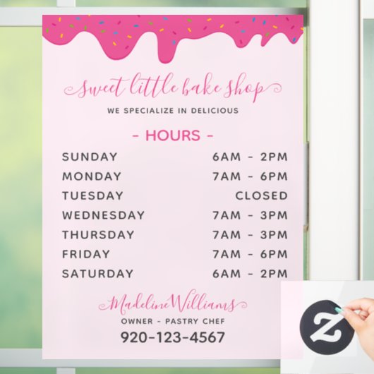 ピンクのベーカリーつや消しドリップ時間ウィンドウ ウィンドウサイン (ホーム)