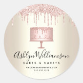 ピンクのベーカリーケーキグリッタードリップスパティリシェフ金ゴールド ラウンドシール (正面)