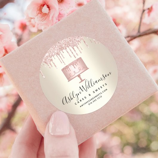 ピンクのベーカリーケーキグリッタードリップスパティリシェフ金ゴールド ラウンドシール