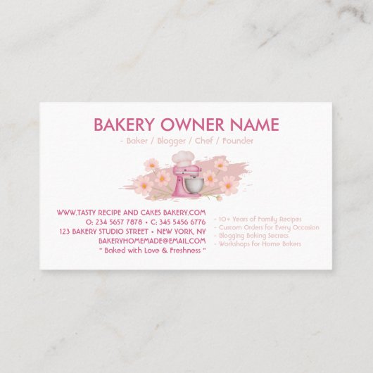 ピンクのベーキングアメニティベーカリーベイカー 名刺 (裏面)