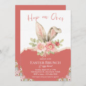 ピンクのベージュの水色のイースターブランチの上にホップ 招待状 (正面/裏面)