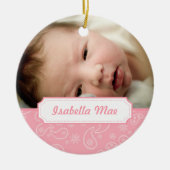 ピンクのペイズリーの写真のクリスマスツリーのオーナメント セラミックオーナメント (正面)