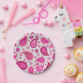 ピンクのペイズリーの紙皿 ペーパープレート (パーティー)