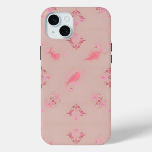 ピンクのペイズリーパターン iPhone 15 MINIケース