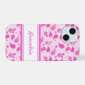 ピンクのペイズリー iPhone 15ケース (裏面横)