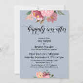 ピンクのペイントの花が幸せにずっとその後、ほこりっぽい青 招待状 (正面)