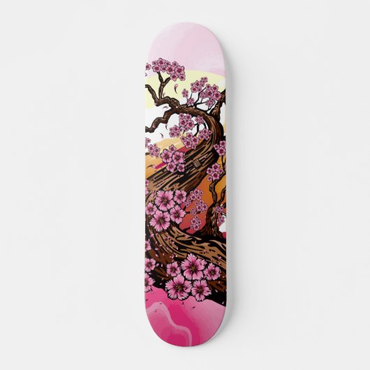 ピンクのペイント波 桜の花 日落 日本 スケートボード (正面)