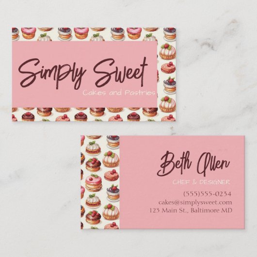 ピンクのペストリーのカップケーキの名刺 名刺 (正面/裏面)