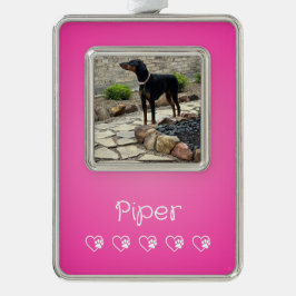 ピンクのペットの写真のオーナメント 額入り、犬好きな方へ シルバープレートフレームオーナメント
