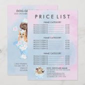 ピンクのペットグルーマー 座る 犬 猫 スパ 料金表 メニュー (正面/裏面)
