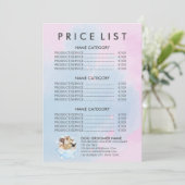 ピンクのペットグルーマー 座る 犬 猫 スパ 料金表 メニュー (スタンド正面)