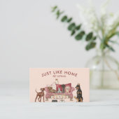 ピンクのペット座りサービス名刺 名刺 (スタンド正面)