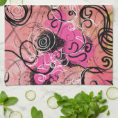 ピンクのペンキの（ばちゃばちゃ）跳ねるの抽象芸術のモダンの花柄 キッチンタオル (折り畳み)