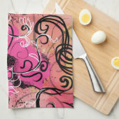 ピンクのペンキの（ばちゃばちゃ）跳ねるの抽象芸術のモダンの花柄 キッチンタオル (四つ折り)