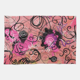 ピンクのペンキの（ばちゃばちゃ）跳ねるの抽象芸術のモダンの花柄 キッチンタオル