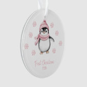 ピンクのペンギンの初めてのクリスマス オーナメント (正面)