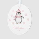 ピンクのペンギンの初めてのクリスマス オーナメント (正面)