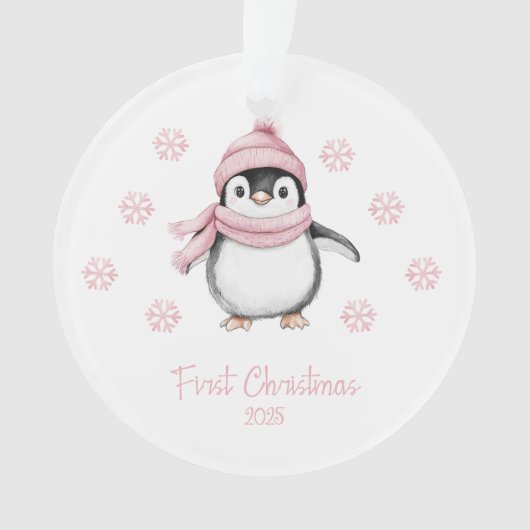ピンクのペンギンの初めてのクリスマス オーナメント (正面)