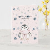 ピンクのペンギンの雪の結晶 クリスマス カード (黄色い花)