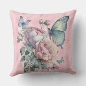 ピンクのホイルラベンダーとピンクの牡丹と蝶 クッション (裏面)