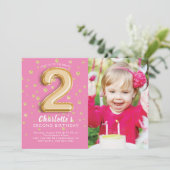 ピンクのホイル風船の写真 2歳の誕生日招待状 招待状 (スタンド正面)