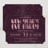 ピンクのホイル テクスチャ 新年のパーティー 招待状 (正面/裏面)