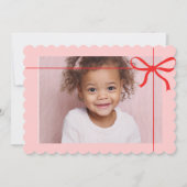 ピンクのホタテの写真クリスマスレッドボウ シーズンカード (正面)