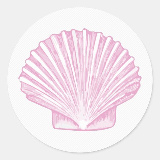 ピンクのホタテ貝の海岸風デザイン ラウンドシール (正面)