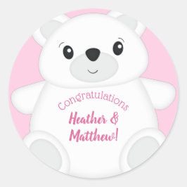 ピンクのホッキョクグマのベビーシャワー ラウンドシール
