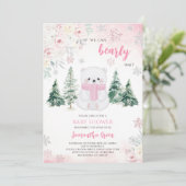 ピンクのホッキョクグマのベビーシャワー 招待状 (スタンド正面)
