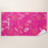 ピンクのホットな独身最後の週末  花嫁の友達 レモン ビーチタオル (正面)