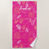ピンクのホットな独身最後の週末  花嫁の友達 レモン ビーチタオル (正面)