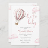 ピンクのホットエアバルーンガールオールインワンベビーシャワーI 招待状 (正面/裏面)