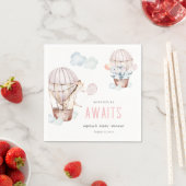 ピンクのホットエアバルーンサファリ動物ベビーシャワー スタンダードカクテルナプキン (インサイチュ)