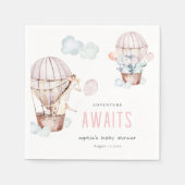 ピンクのホットエアバルーンサファリ動物ベビーシャワー スタンダードカクテルナプキン (正面)