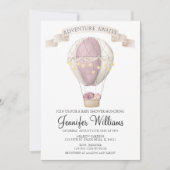 ピンクのホットエアバルーンベビーシャワー招待状 招待状 (正面)