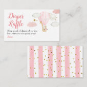 ピンクのホットエアバルーン動物おむつラッフル エンクロージャーカード (正面/裏面)
