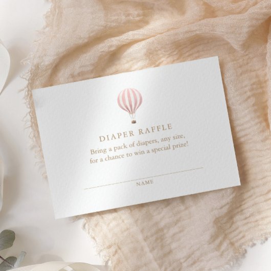 ピンクのホットエアバルーン赤ちゃんシャワーおむつラッフル エンクロージャーカード