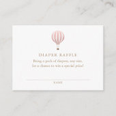 ピンクのホットエアバルーン赤ちゃんシャワーおむつラッフル エンクロージャーカード (正面)