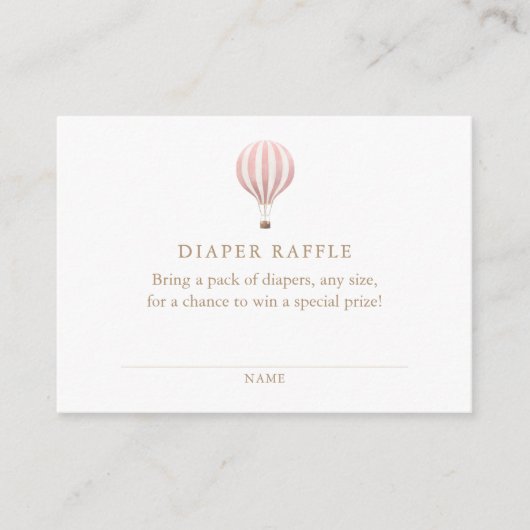 ピンクのホットエアバルーン赤ちゃんシャワーおむつラッフル エンクロージャーカード (正面)
