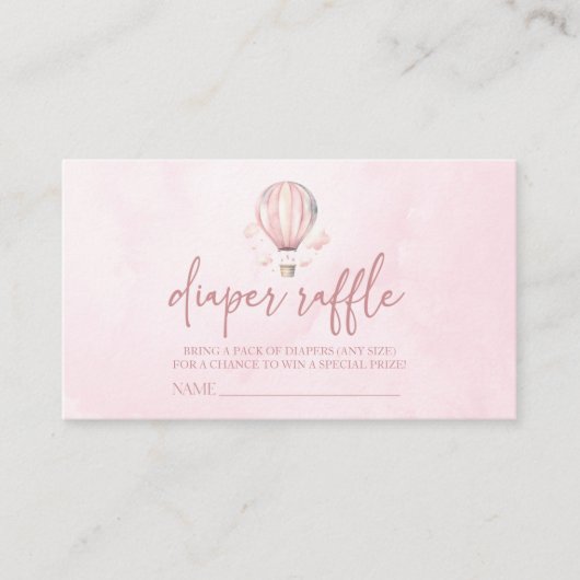 ピンクのホットエアバルーン赤ちゃんシャワーおむつラッフル エンクロージャーカード (正面)