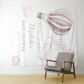 ピンクのホットエアバルーン赤ちゃんシャワー写真背景 タペストリー (インサイチュ(横))