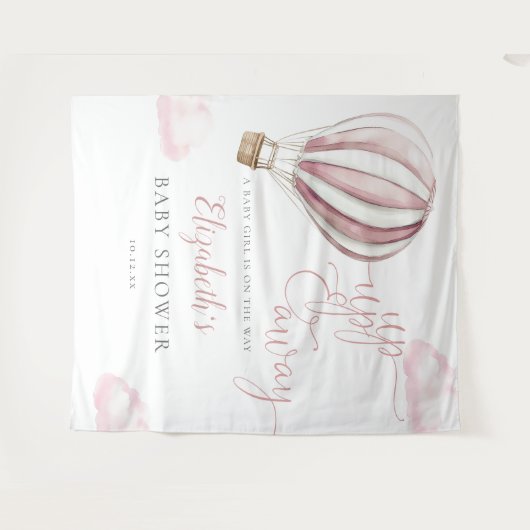 ピンクのホットエアバルーン赤ちゃんシャワー写真背景 タペストリー (正面(横))