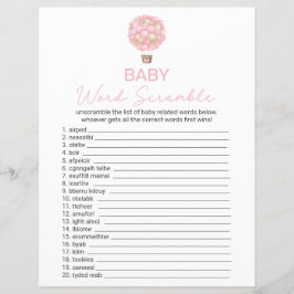 ピンクのホットエアバルーン赤ちゃんシャワー単語スクランブル