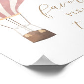 ピンクのホットエアバルーン赤ちゃんシャワー好意サイン ポスター (角)