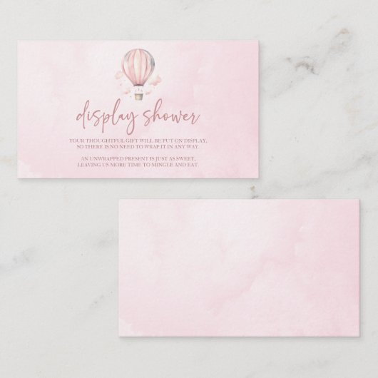ピンクのホットエアバルーン赤ちゃんシャワー表示シャワー エンクロージャーカード (正面/裏面)