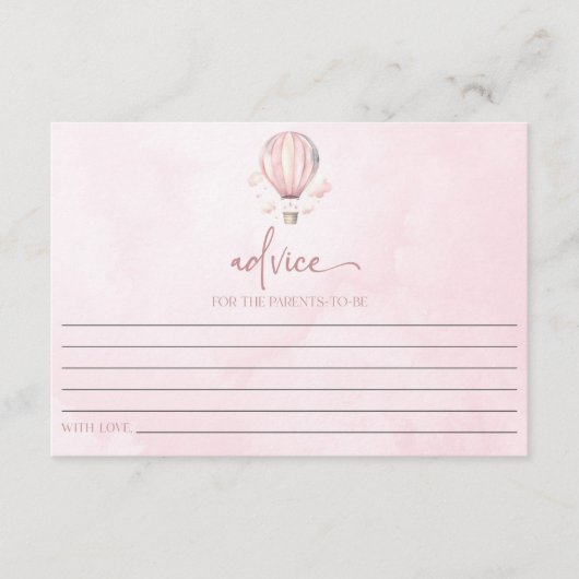 ピンクのホットエアバルーン赤ちゃんシャワー アドバイスカード (正面)